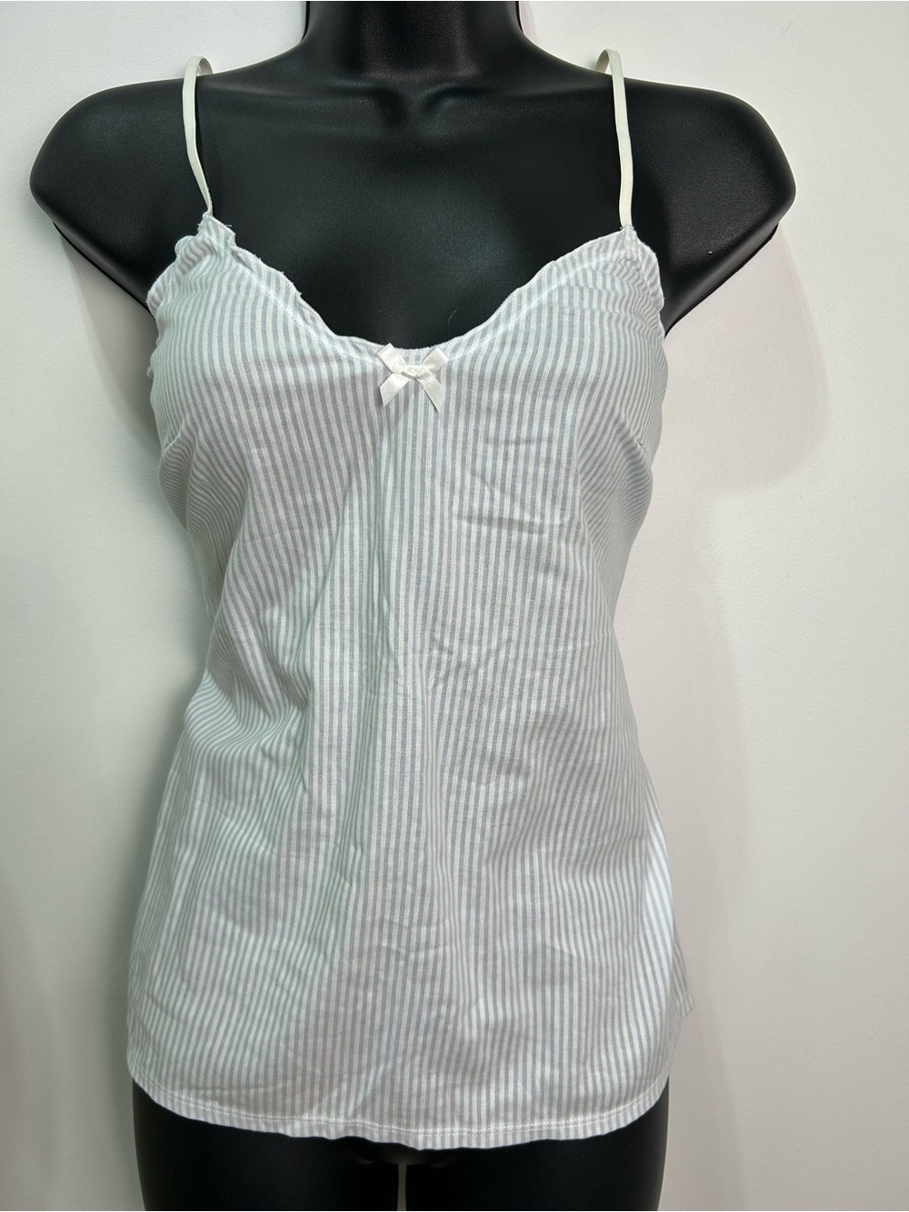 NWT MonoPrix Femme 100% Cotton Striped Spaghetti-Strap Cami - White/Light Blue